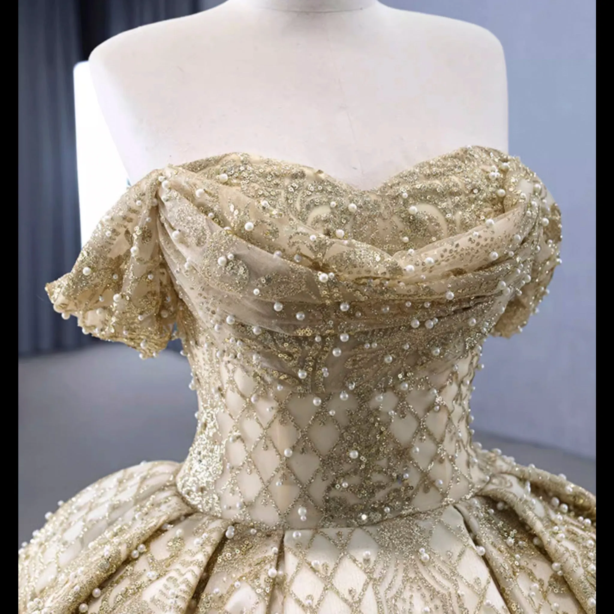 Gorgeous Beading Sequins Prom Gown with Off The Shoulder Quinceanera Dress