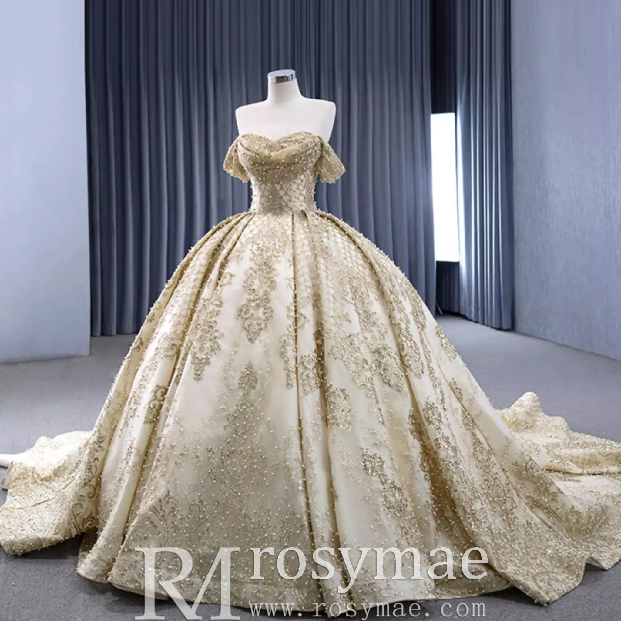 Gorgeous Beading Sequins Prom Gown with Off The Shoulder Quinceanera Dress