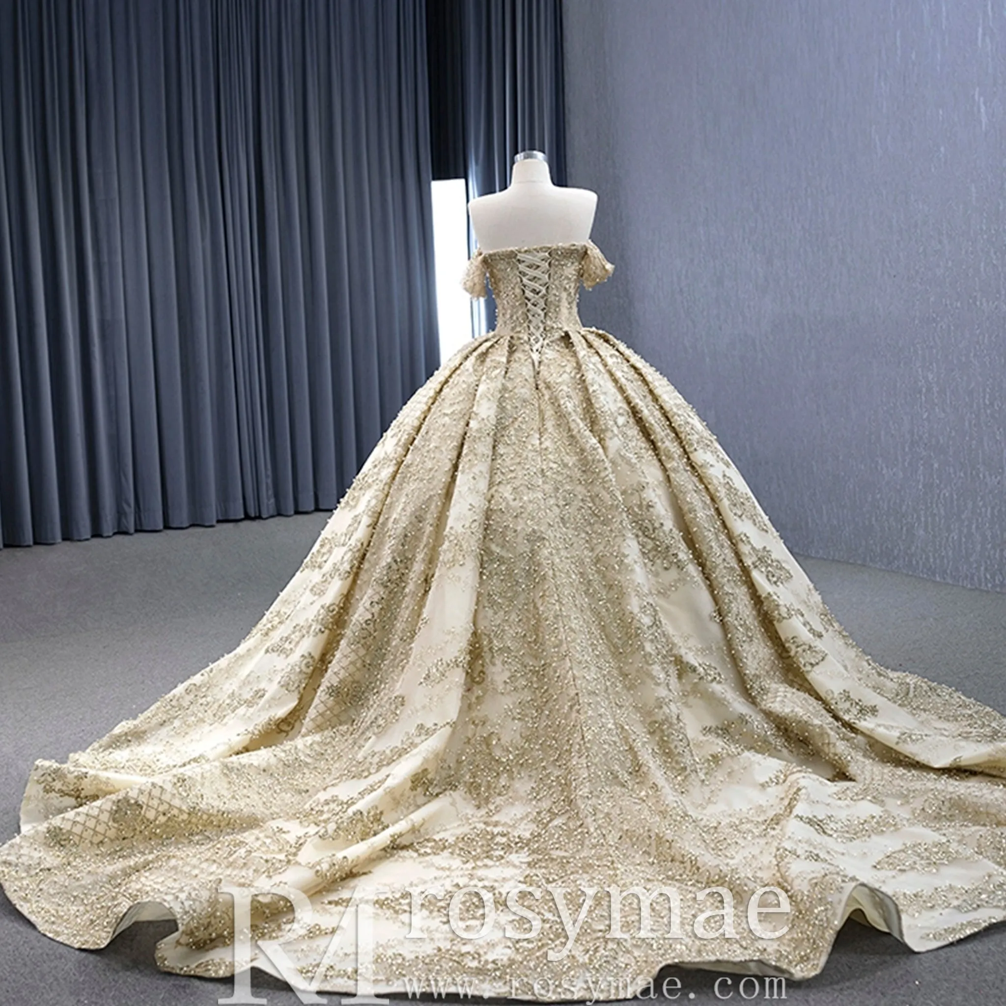 Gorgeous Beading Sequins Prom Gown with Off The Shoulder Quinceanera Dress