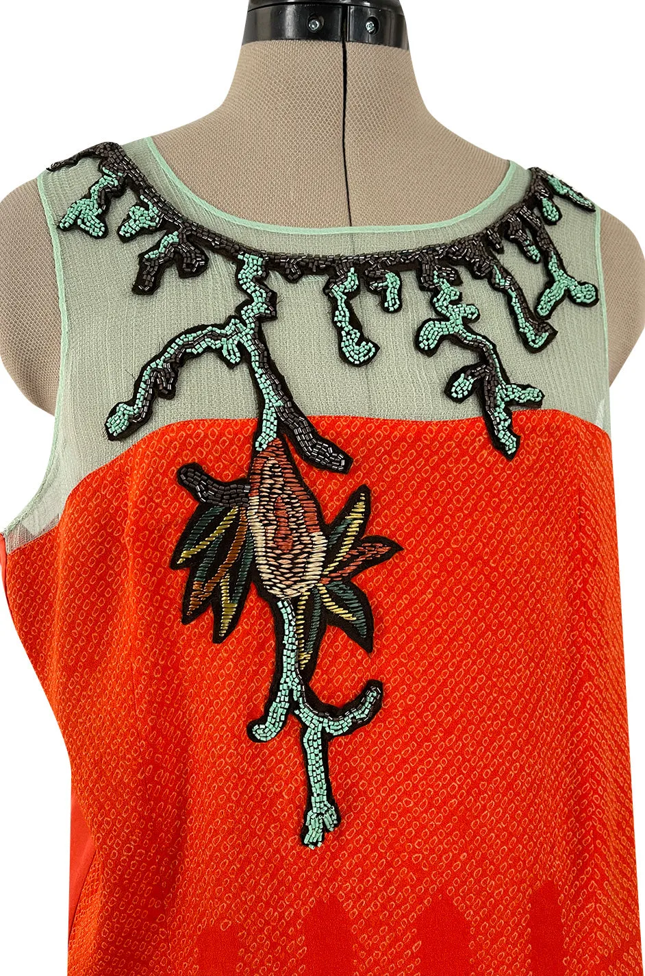 Gorgeous Little Upcycled Vintage Silk Kimono Fabric Top w Hand Applied 1920s Detailing