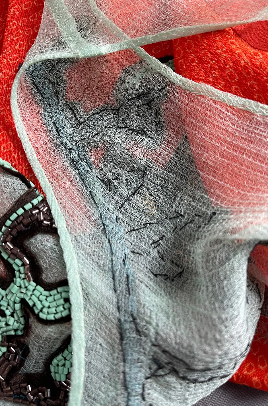 Gorgeous Little Upcycled Vintage Silk Kimono Fabric Top w Hand Applied 1920s Detailing