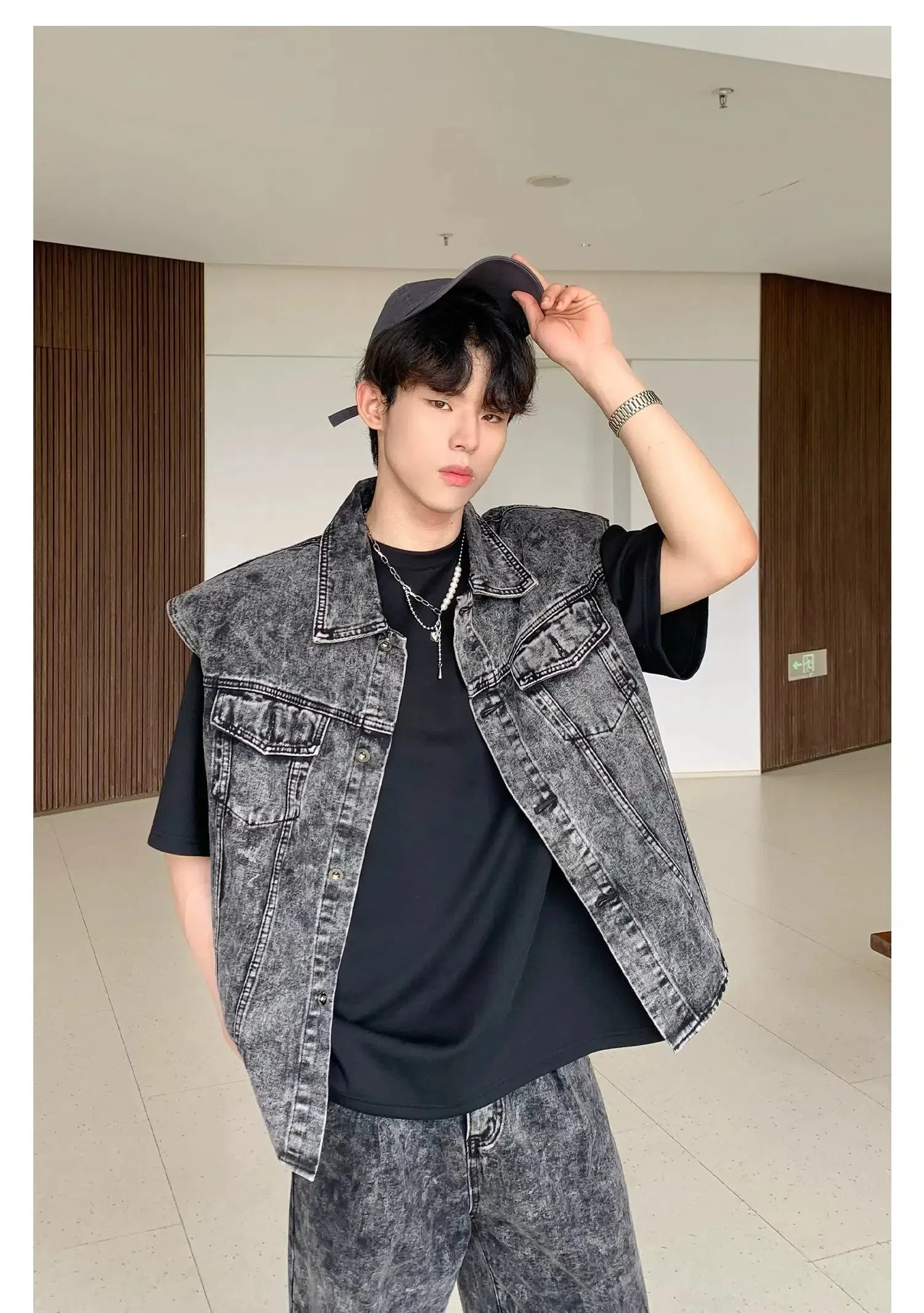 Gray Sleeveless Denim Vest Jacket & Jeans