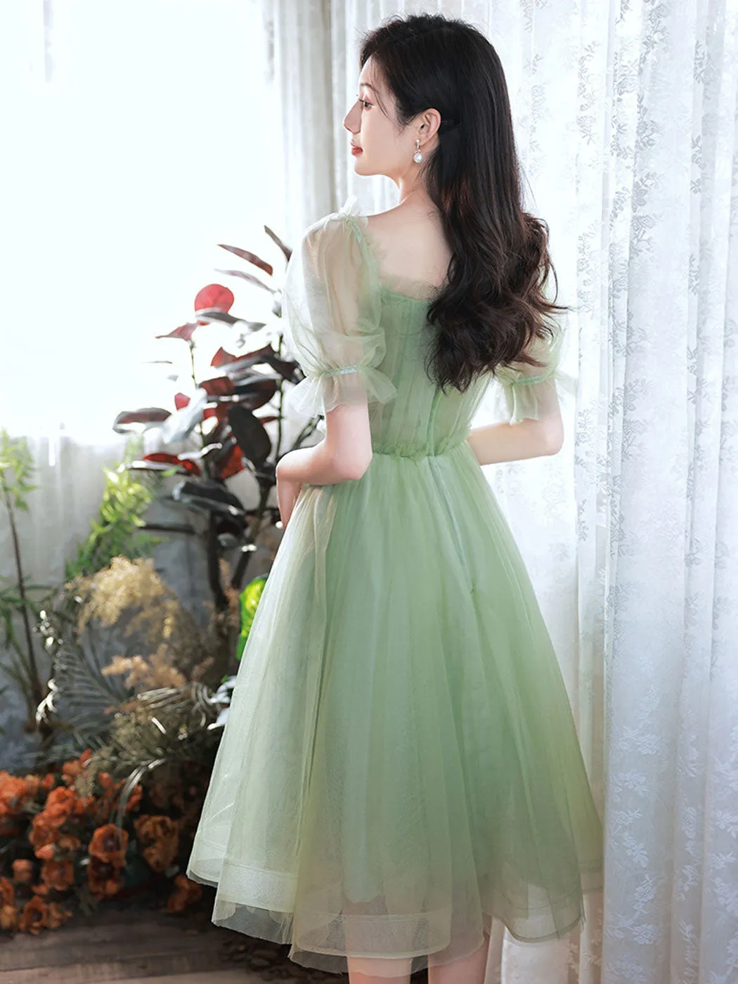 Green Tulle Short Prom Dress, Green Homecoming Dresses