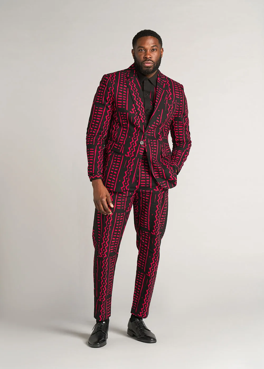 Hami Men's African Print Lightweight Blazer (Black Magenta Tribal)