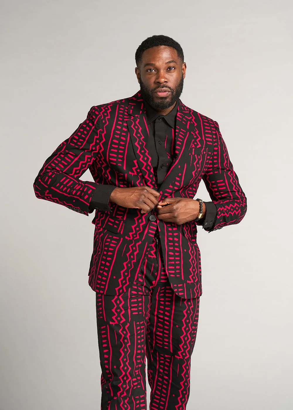 Hami Men's African Print Lightweight Blazer (Black Magenta Tribal)