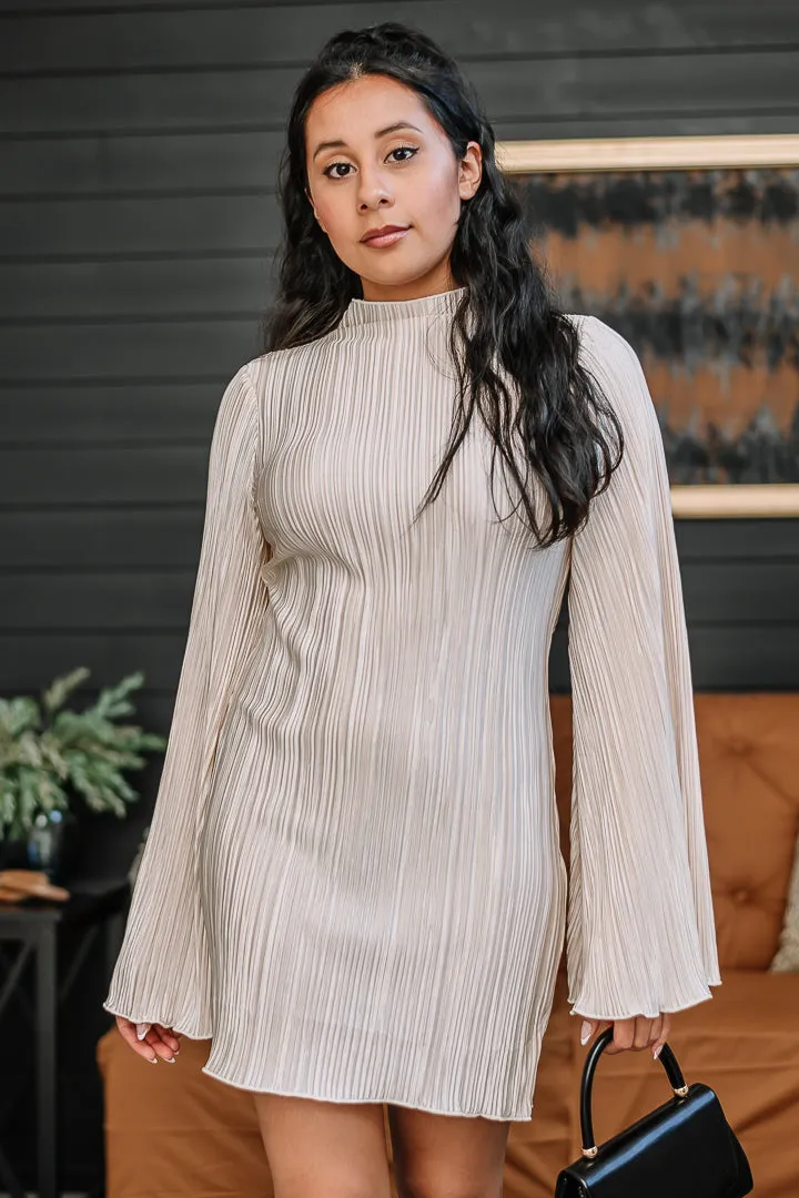 Hear The Bells Pleated Mini Dress | Champagne