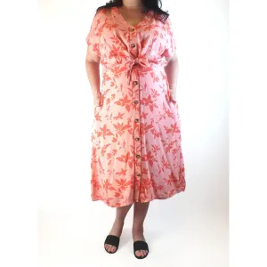 Henry Oscar pink floral maxi dress with toirtoiseshell buttons size 18 (fits 16-18)