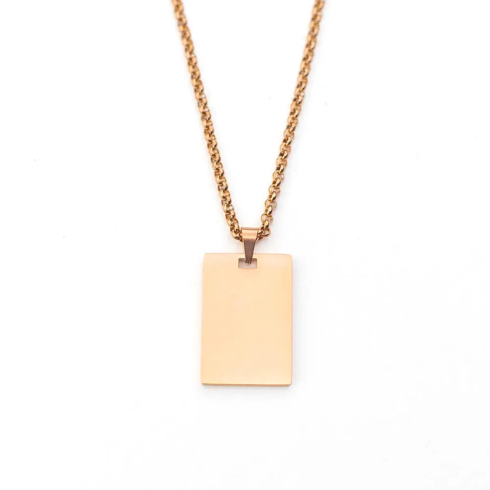 High Quality Rectangle Shape Name Plate Pendant Rolo chain neck piece for Men and Women