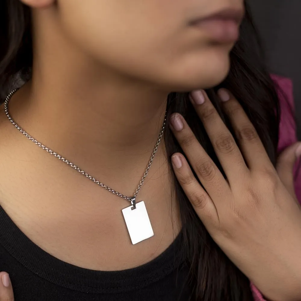 High Quality Rectangle Shape Name Plate Pendant Rolo chain neck piece for Men and Women