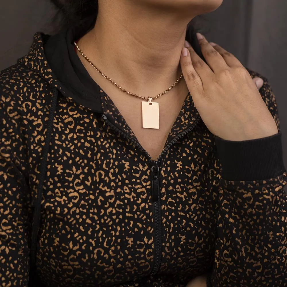 High Quality Rectangle Shape Name Plate Pendant Rolo chain neck piece for Men and Women