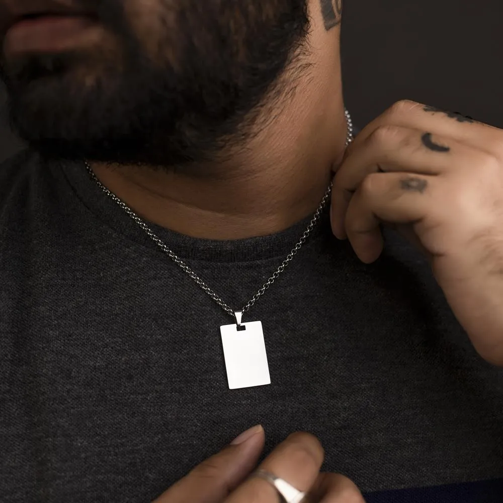 High Quality Rectangle Shape Name Plate Pendant Rolo chain neck piece for Men and Women