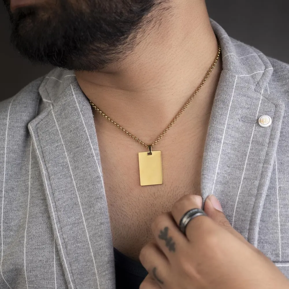 High Quality Rectangle Shape Name Plate Pendant Rolo chain neck piece for Men and Women