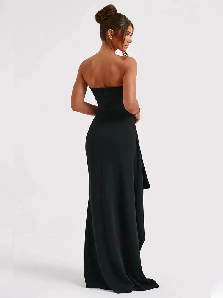 High Split Sexy Party Dress Elegant Maxi Long Spring Summer Dress Backless Nightclub Slim Bodycon Pleated Dress