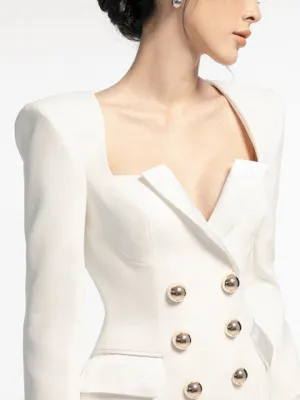 High Street Blazer Dress For Women V Neck Long Sleeve Double Breasted
