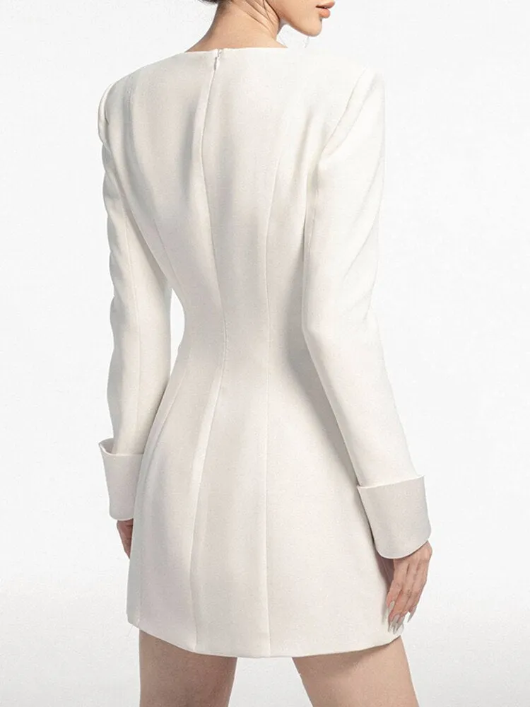 High Street Blazer Dress For Women V Neck Long Sleeve Double Breasted