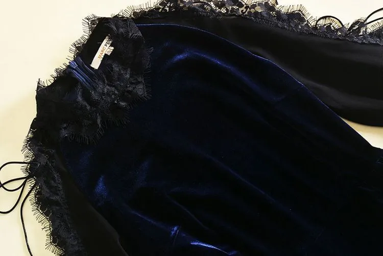 Isabel Runway Lace Split Velvet Dress