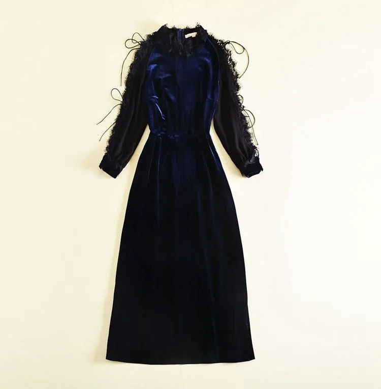 Isabel Runway Lace Split Velvet Dress