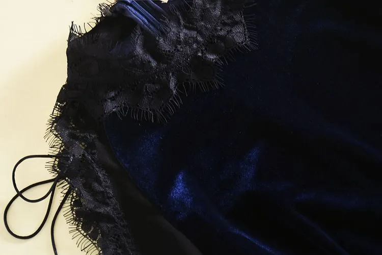 Isabel Runway Lace Split Velvet Dress