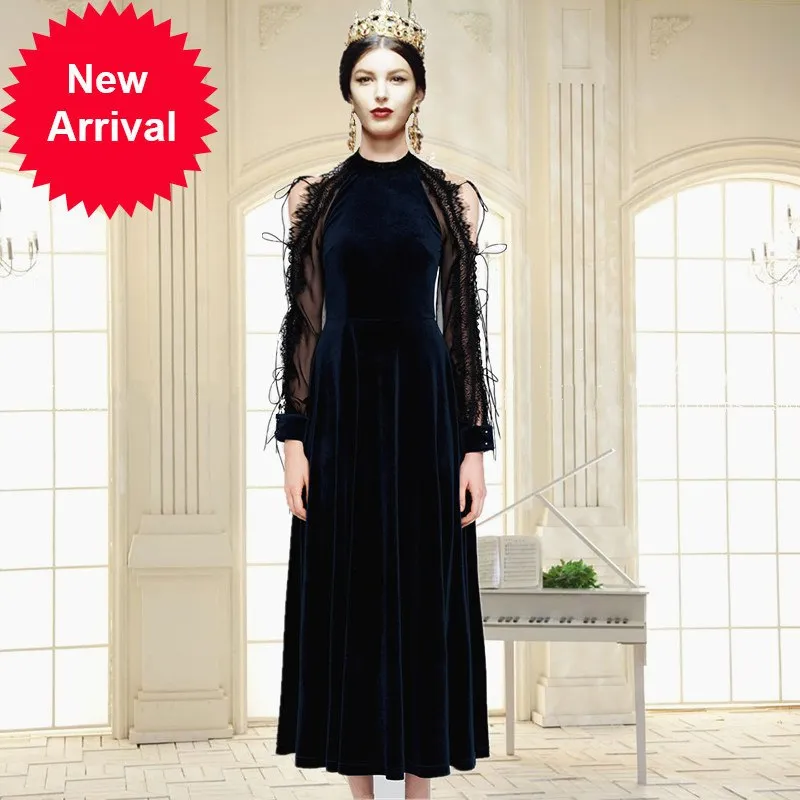Isabel Runway Lace Split Velvet Dress