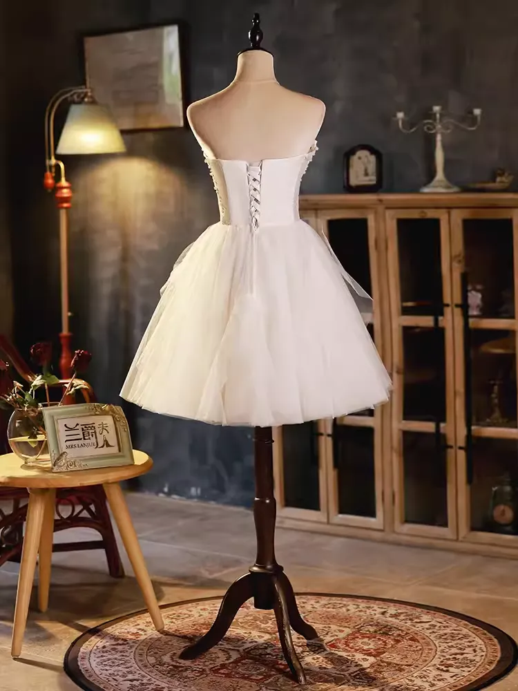JazzHer Elegant Ball Gown Straplesss Tulle Party Dress White Homecoming Dresses (PRE-ORDER)