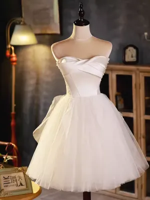 JazzHer Elegant Ball Gown Straplesss Tulle Party Dress White Homecoming Dresses (PRE-ORDER)