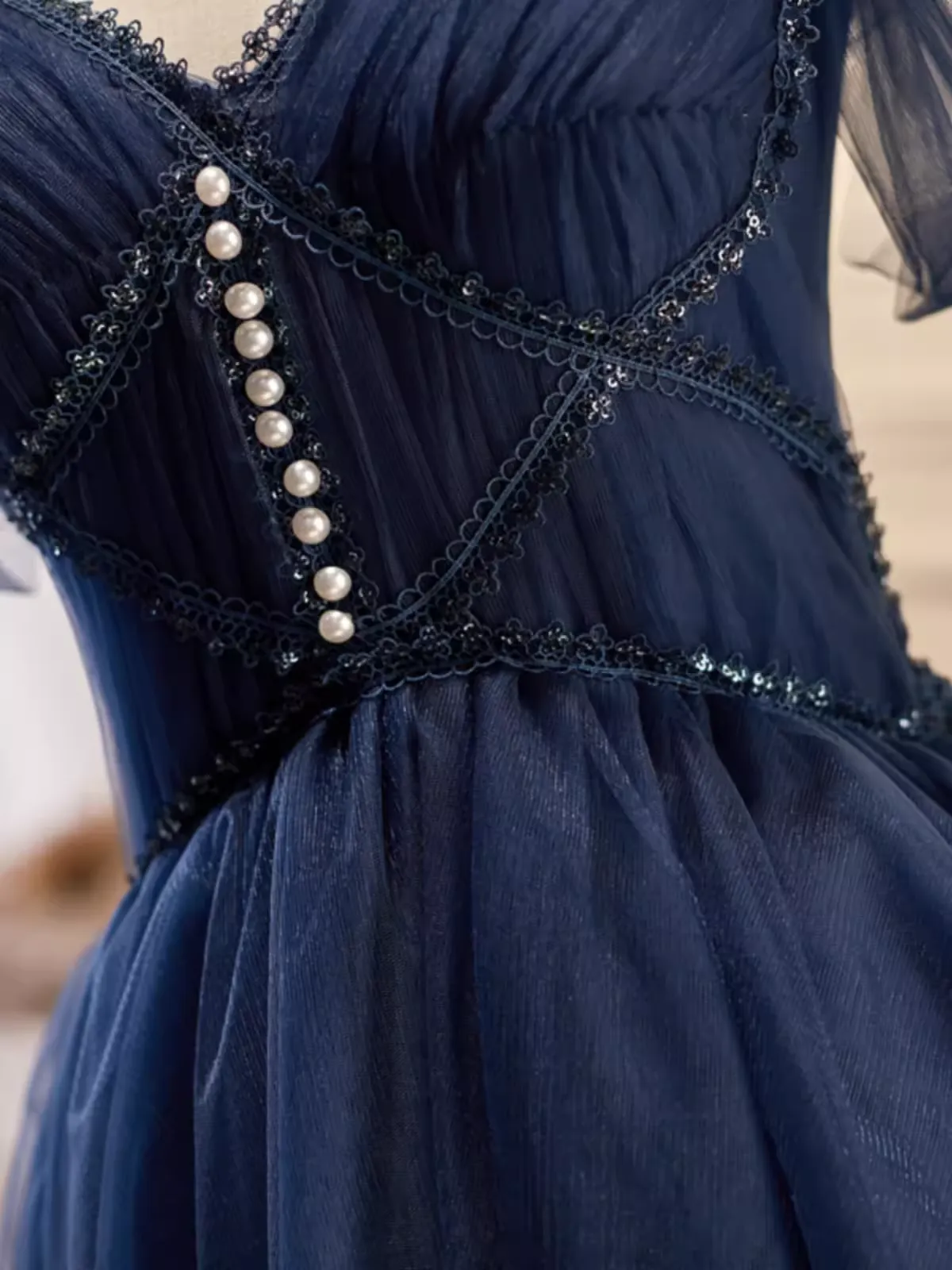 JazzHer Elegant Ball Gown Straps Tulle Party Dress Navy Blue Homecoming Dresses (PRE-ORDER)