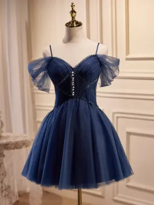 JazzHer Elegant Ball Gown Straps Tulle Party Dress Navy Blue Homecoming Dresses (PRE-ORDER)