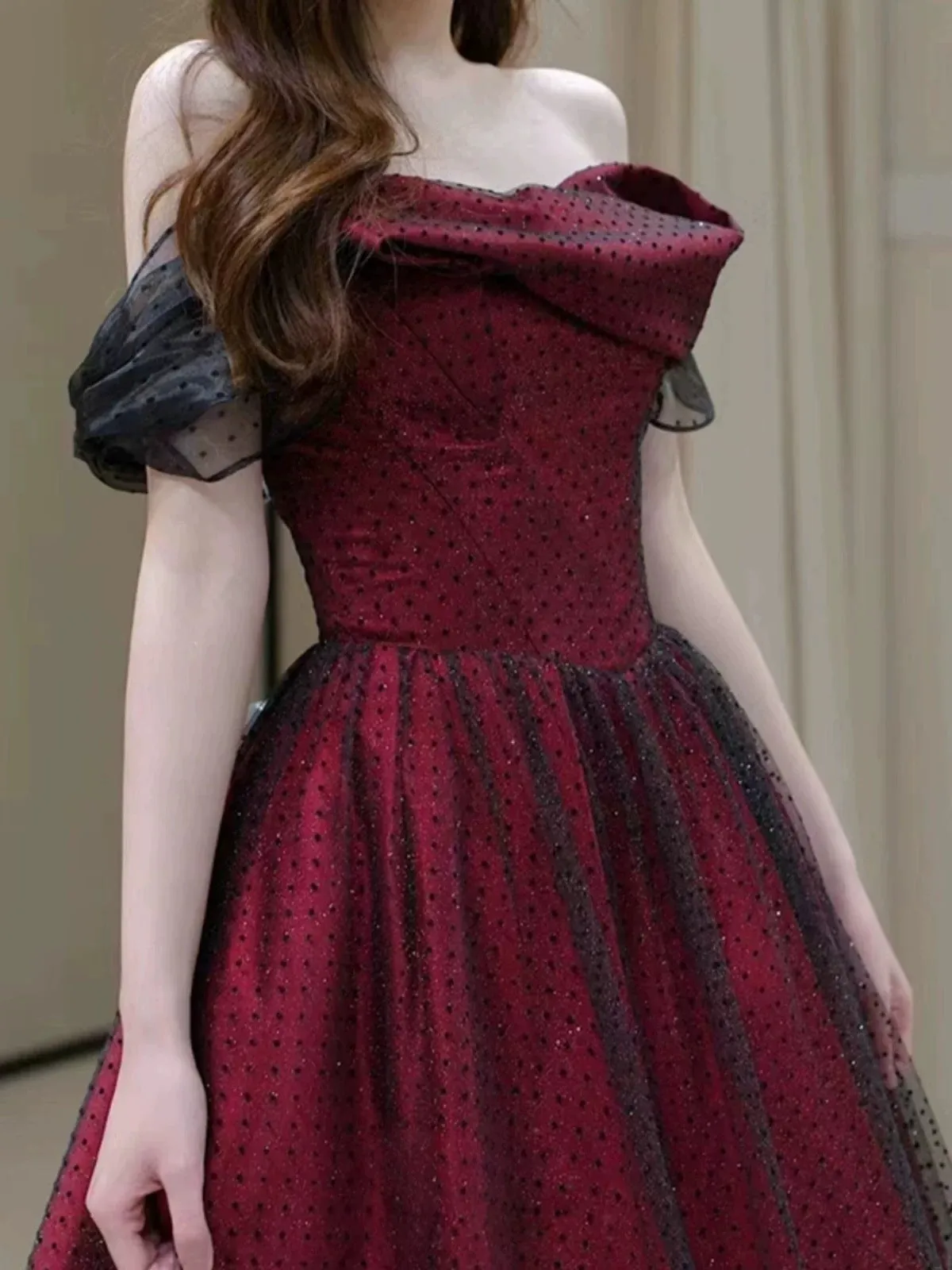 JazzHer Sexy Ball Gown Off The Shoulder Red Tulle Long Prom Dresses Evening Dress (PRE-ORDER)