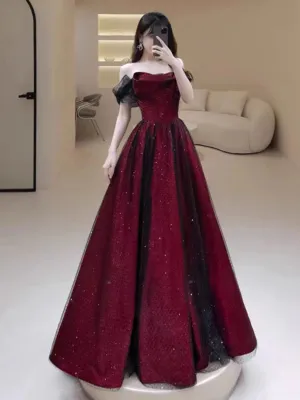 JazzHer Sexy Ball Gown Off The Shoulder Red Tulle Long Prom Dresses Evening Dress (PRE-ORDER)
