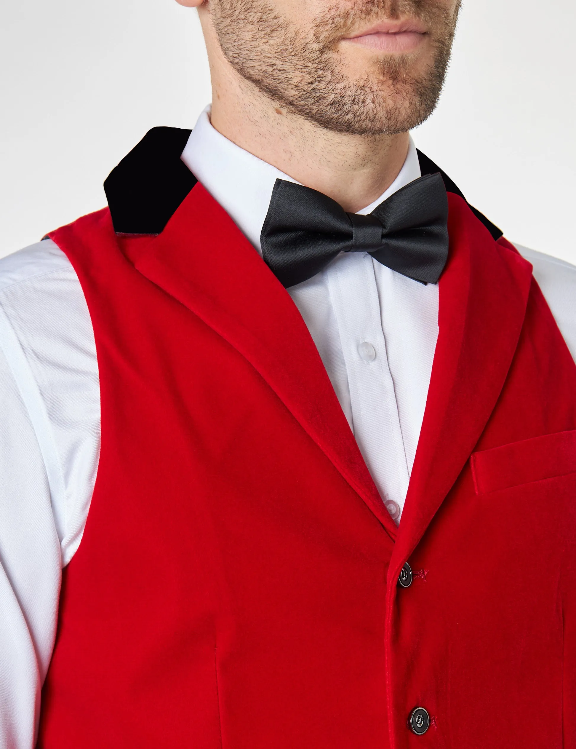 JES Red Velvet Collar Waistcoat
