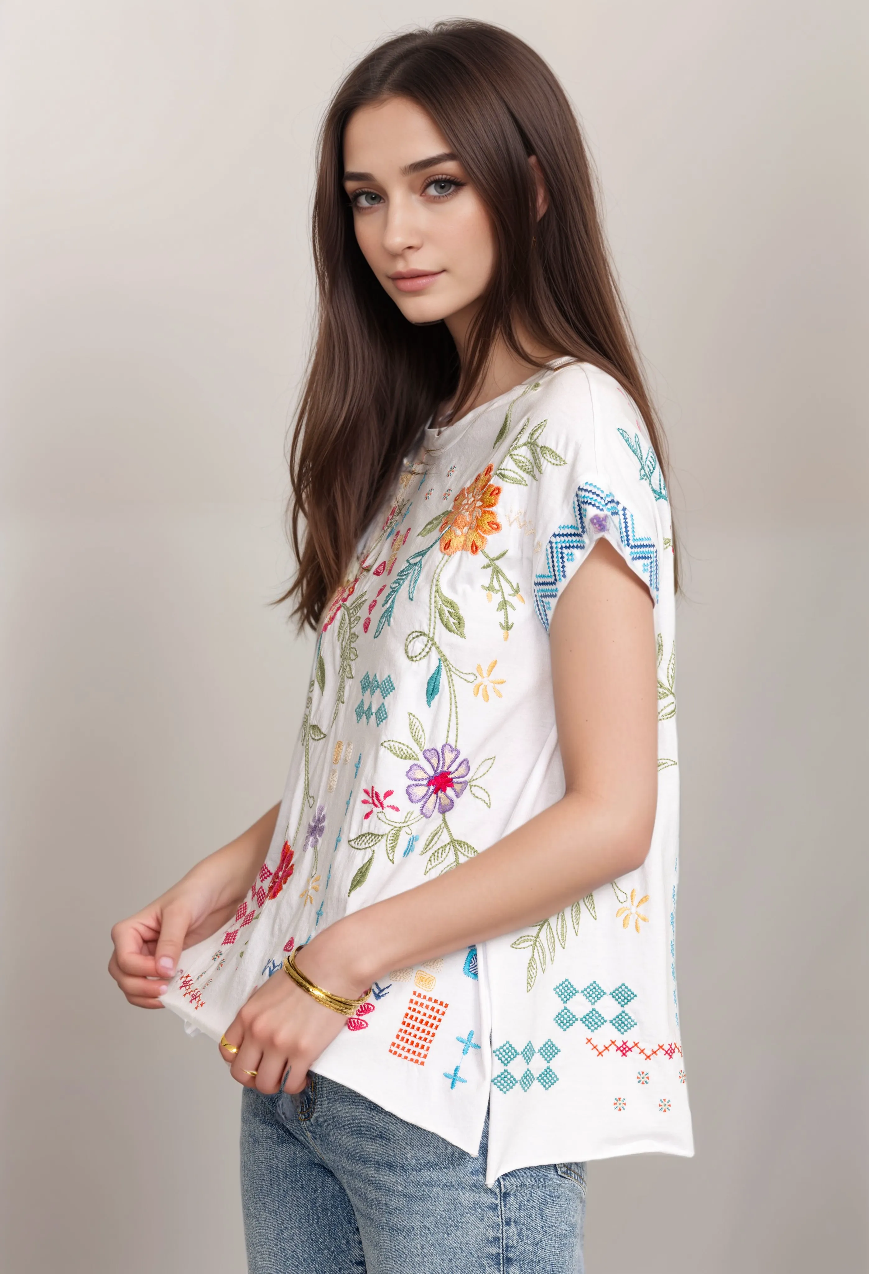 Johnny Was Katie Relaxed Drape Cotton Tee J13524 *