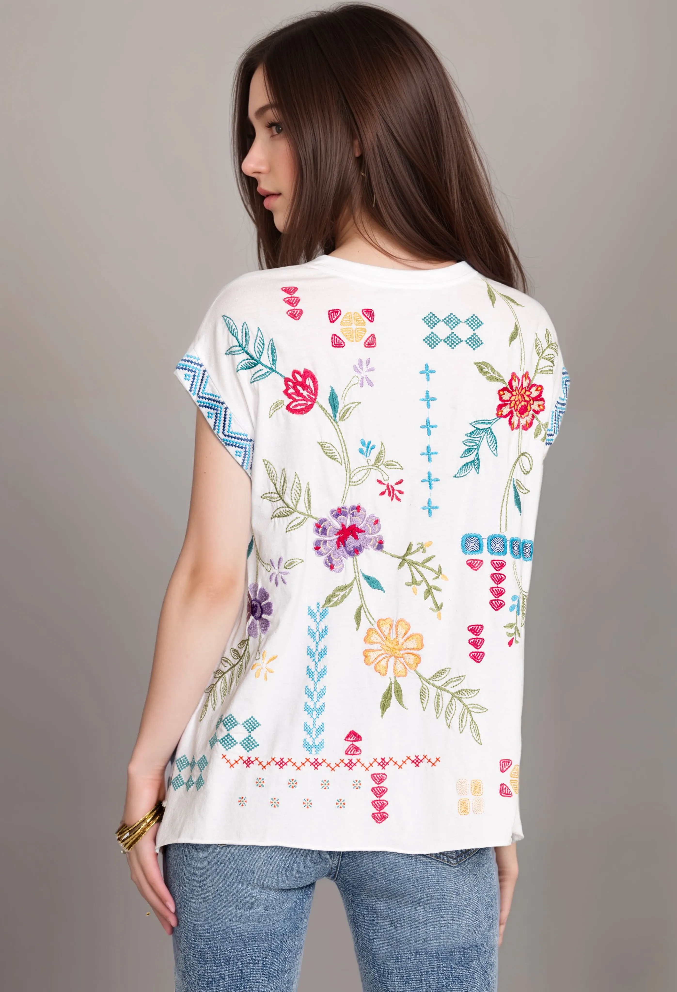 Johnny Was Katie Relaxed Drape Cotton Tee J13524 *