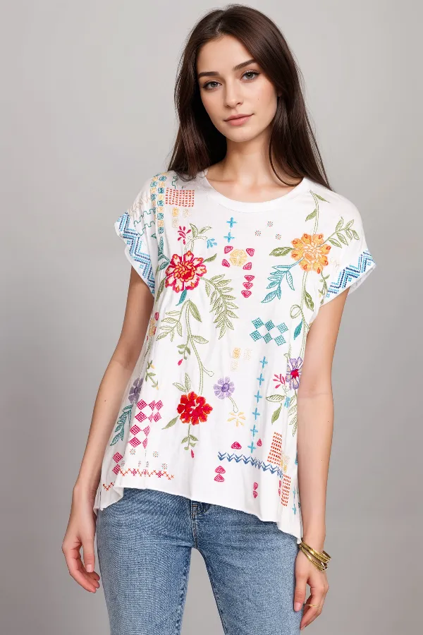 Johnny Was Katie Relaxed Drape Cotton Tee J13524 *