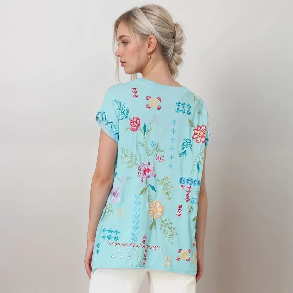 Johnny Was Katie Relaxed Drape Cotton Tee J13524 *