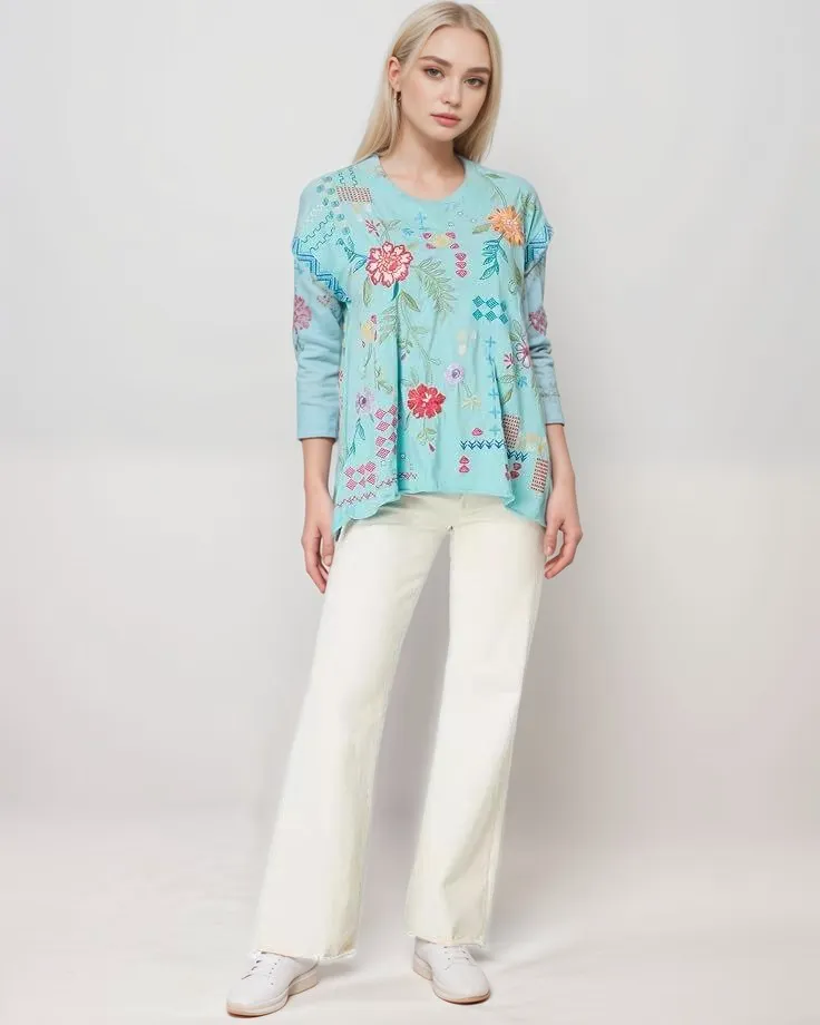 Johnny Was Katie Relaxed Drape Cotton Tee J13524 *