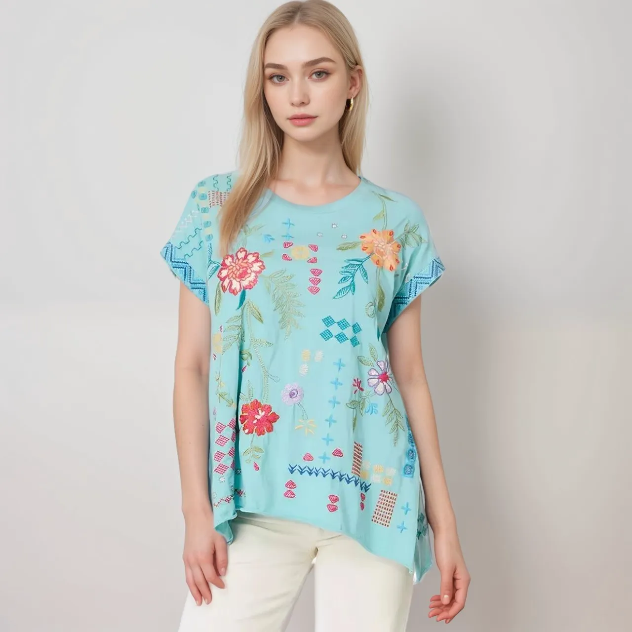 Johnny Was Katie Relaxed Drape Cotton Tee J13524 *