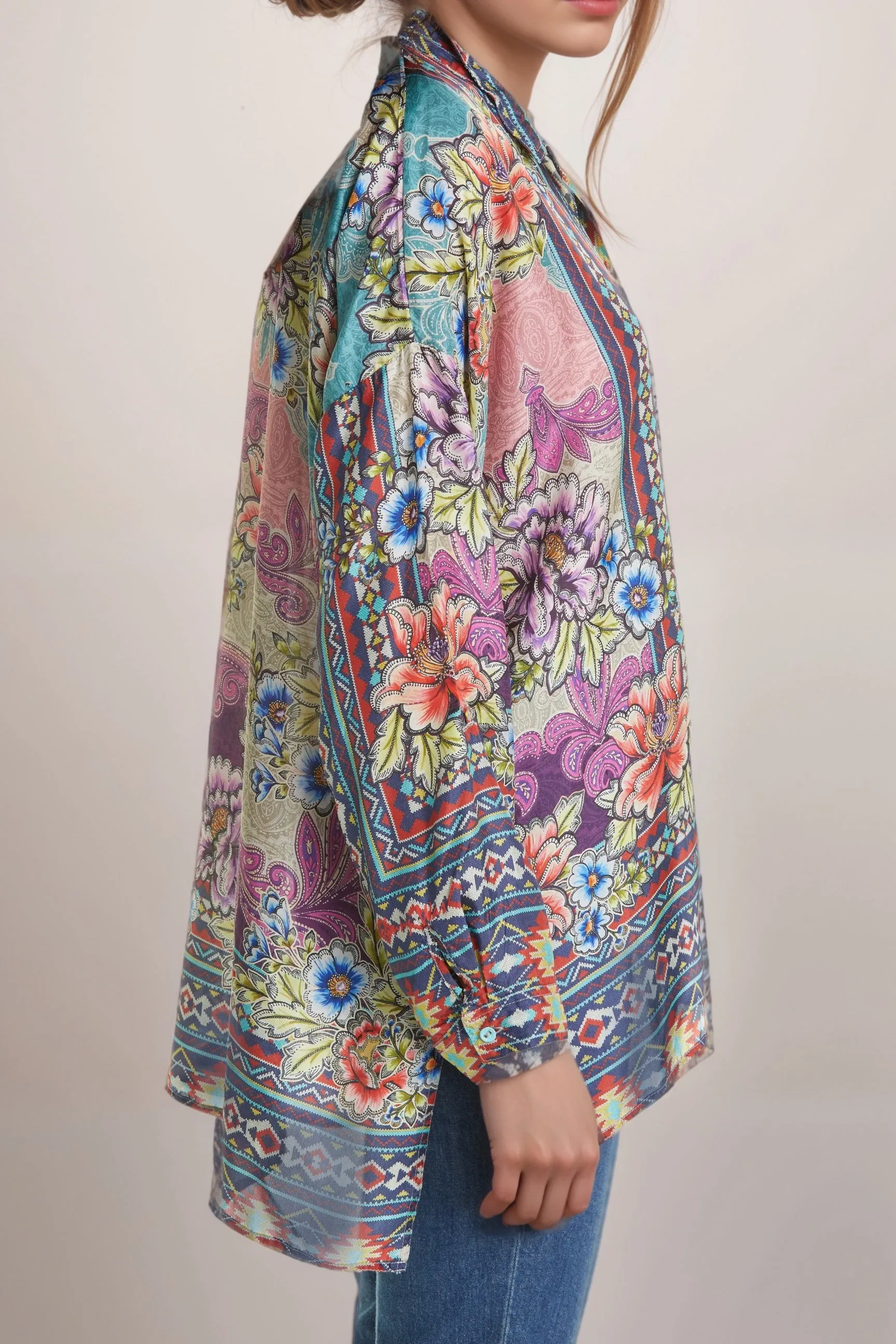 Johnny Was Ledona Janelle Button-Up Silk Blouse C13521