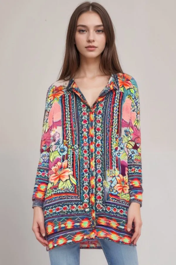 Johnny Was Ledona Janelle Button-Up Silk Blouse C13521