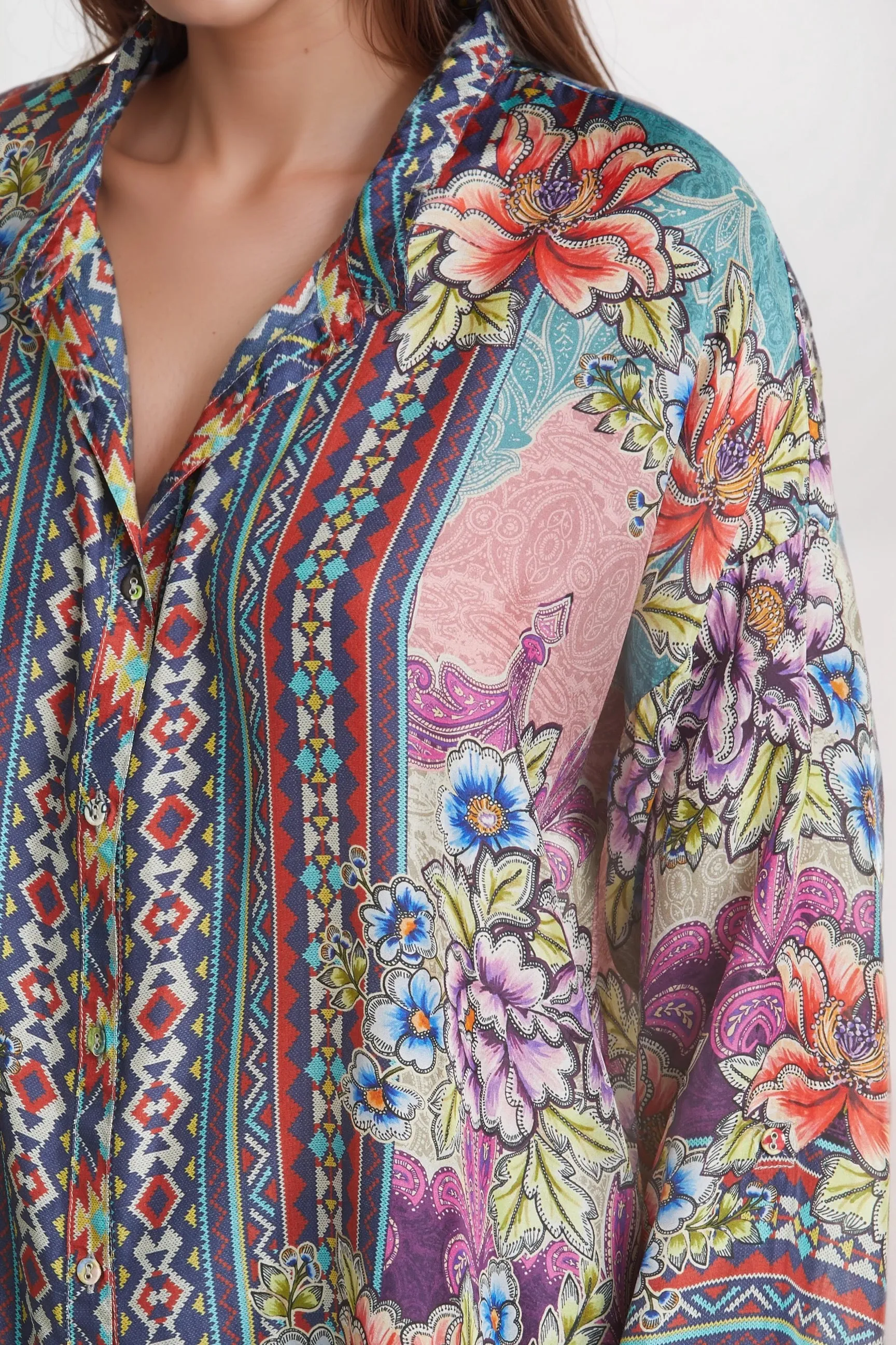Johnny Was Ledona Janelle Button-Up Silk Blouse C13521