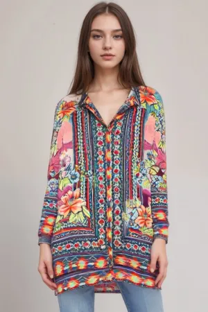 Johnny Was Ledona Janelle Button-Up Silk Blouse C13521