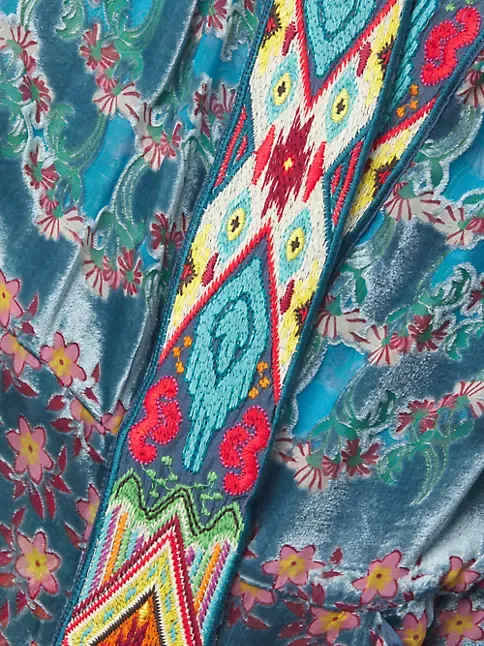 Johnny Was Vember Burnout Benet Kimono Jacket Flower Embroidery Blue Floral NEW