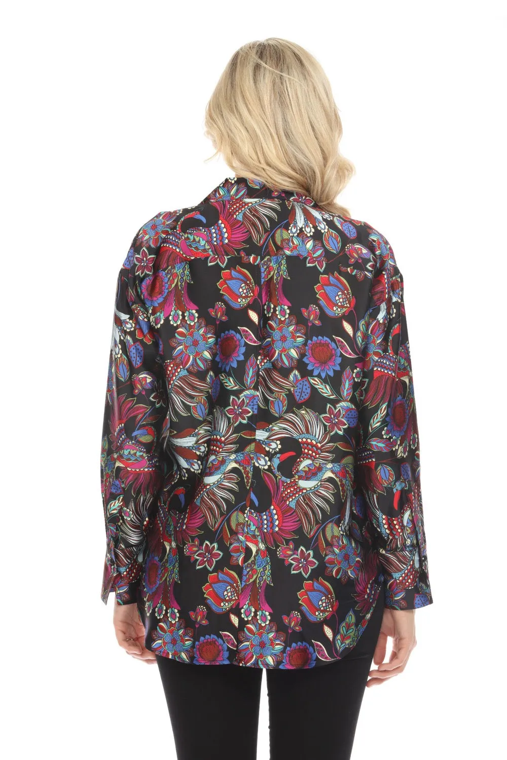 Johnny Was Workshop Silk Floral Button Down Shirt Boho Chic W12424