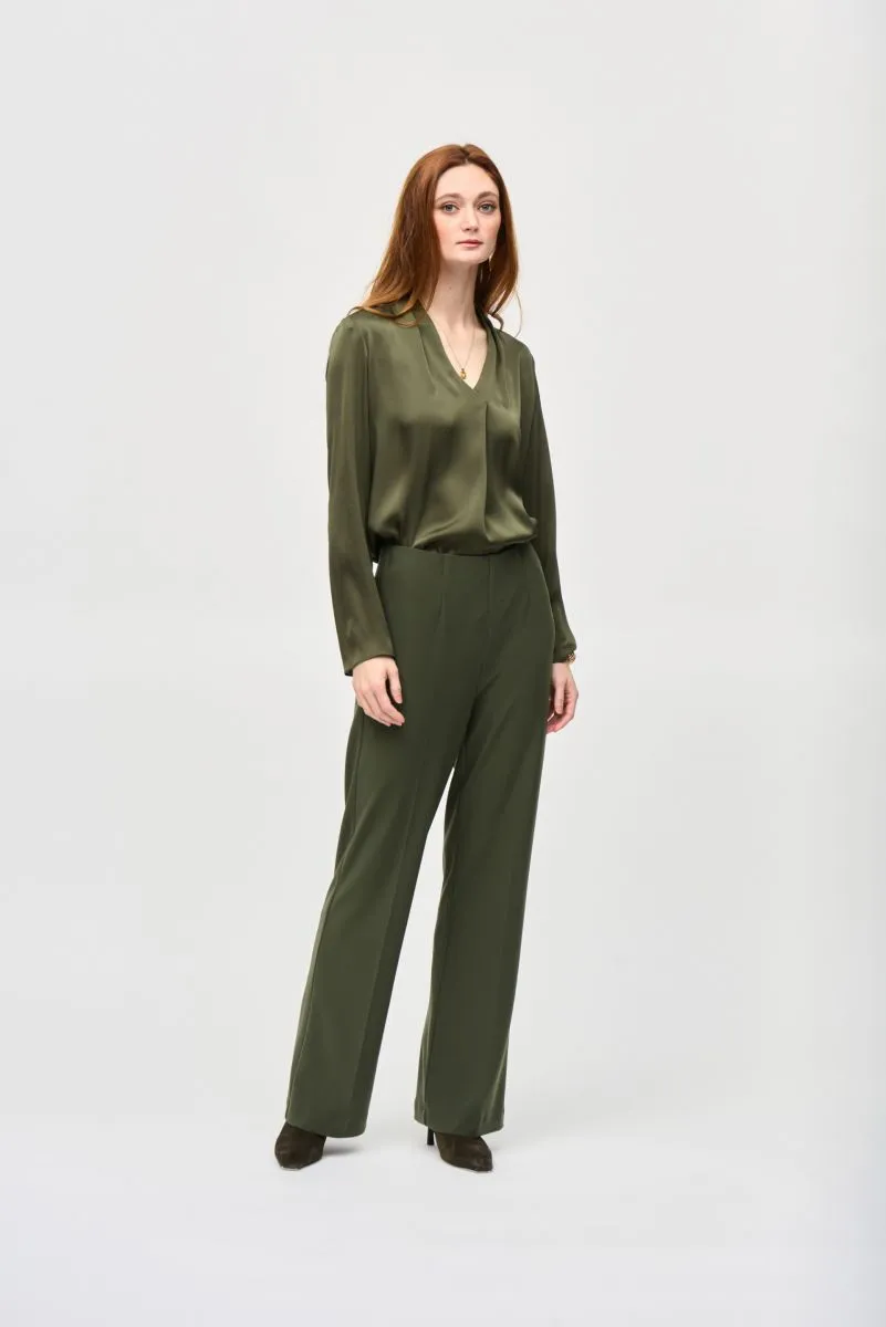 Joseph Ribkoff Pleated V-Neck Long Sleeve Satin Top 243057