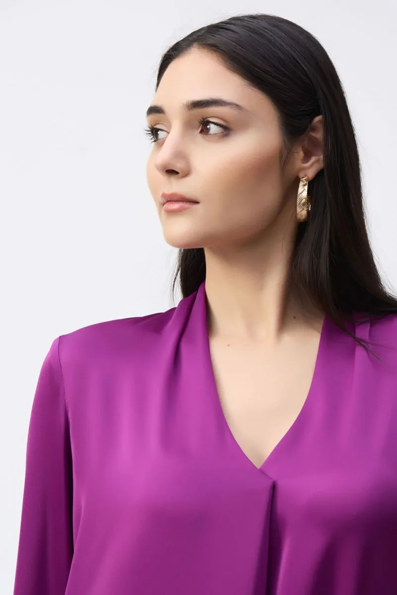 Joseph Ribkoff Pleated V-Neck Long Sleeve Satin Top 243057