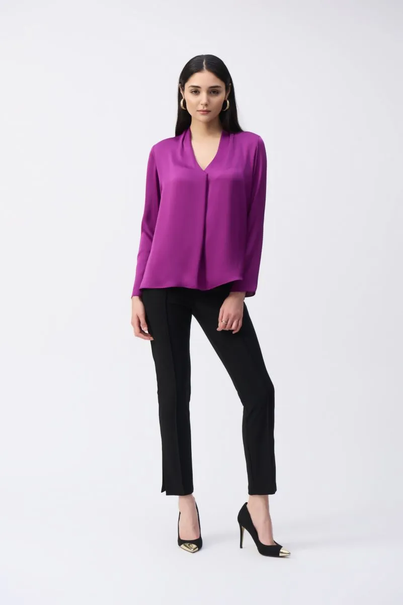 Joseph Ribkoff Pleated V-Neck Long Sleeve Satin Top 243057