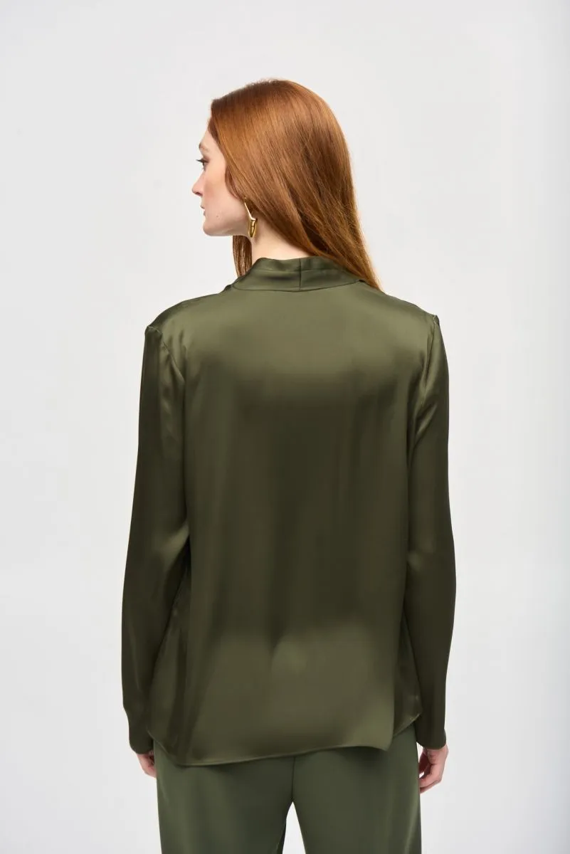 Joseph Ribkoff Pleated V-Neck Long Sleeve Satin Top 243057