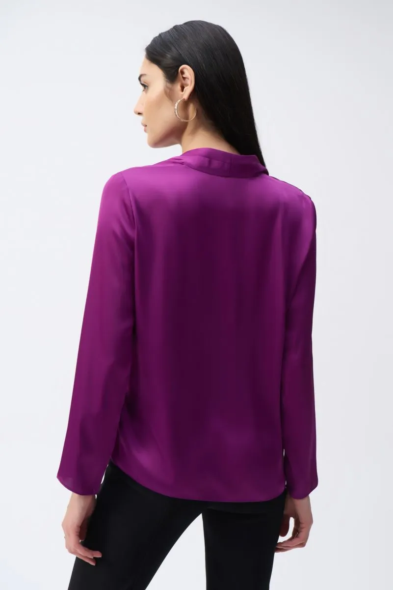 Joseph Ribkoff Pleated V-Neck Long Sleeve Satin Top 243057
