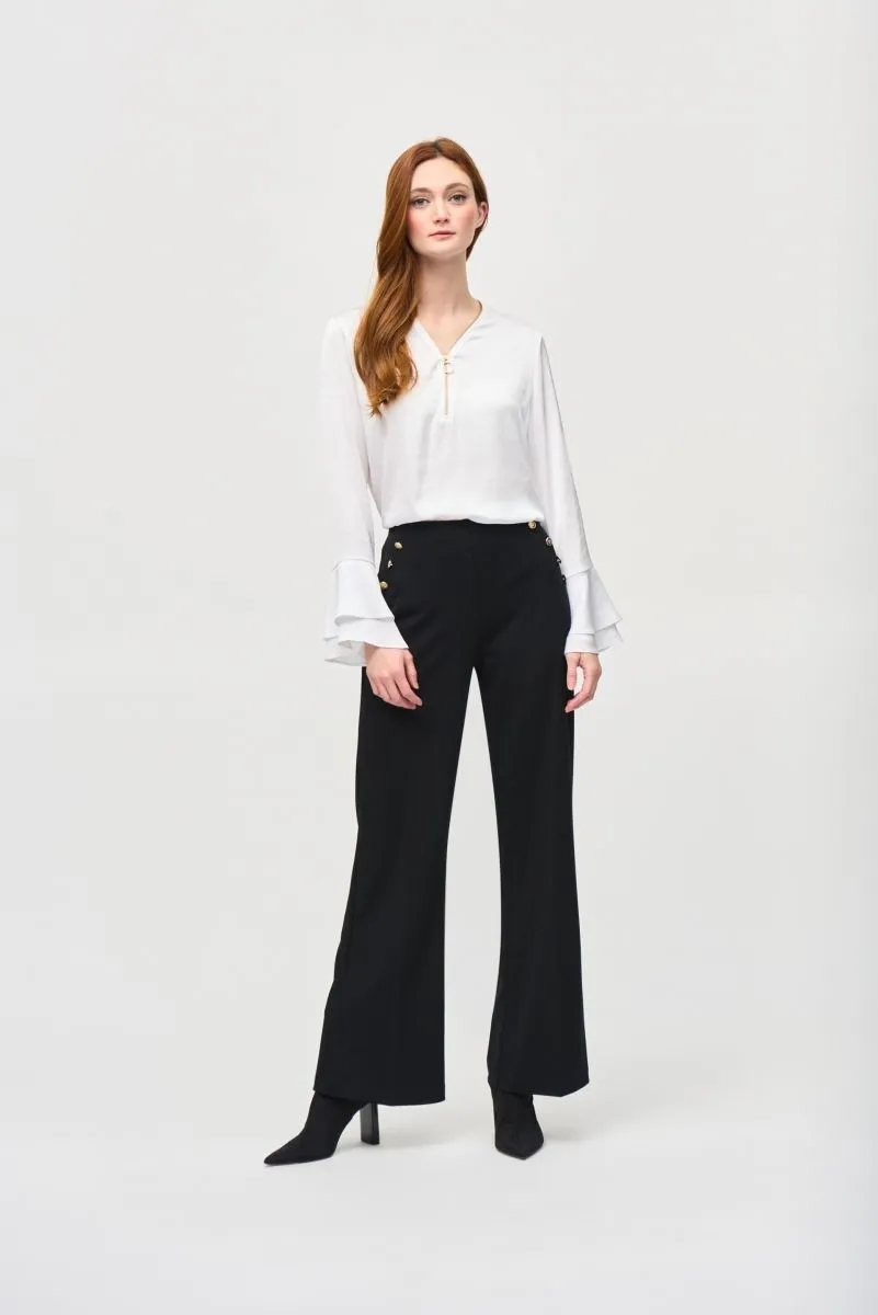 Joseph Ribkoff Zip Front Ruffled Sleeves Satin Top 243285