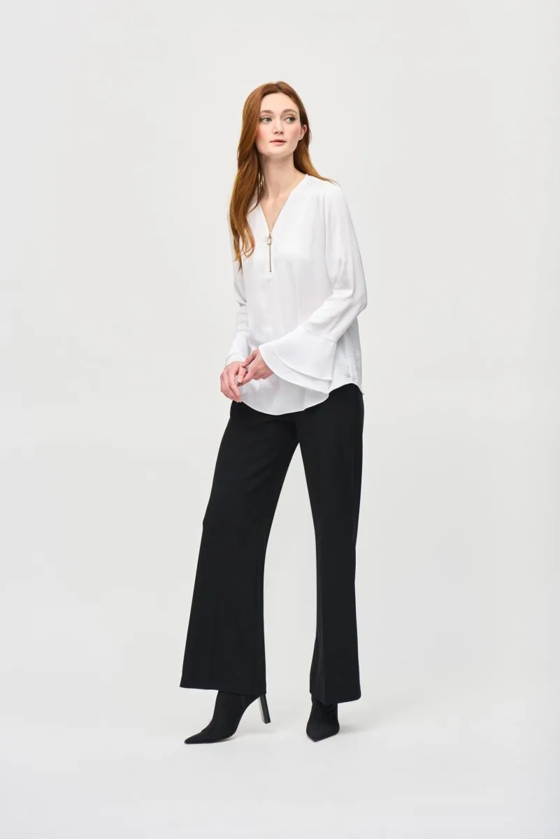 Joseph Ribkoff Zip Front Ruffled Sleeves Satin Top 243285