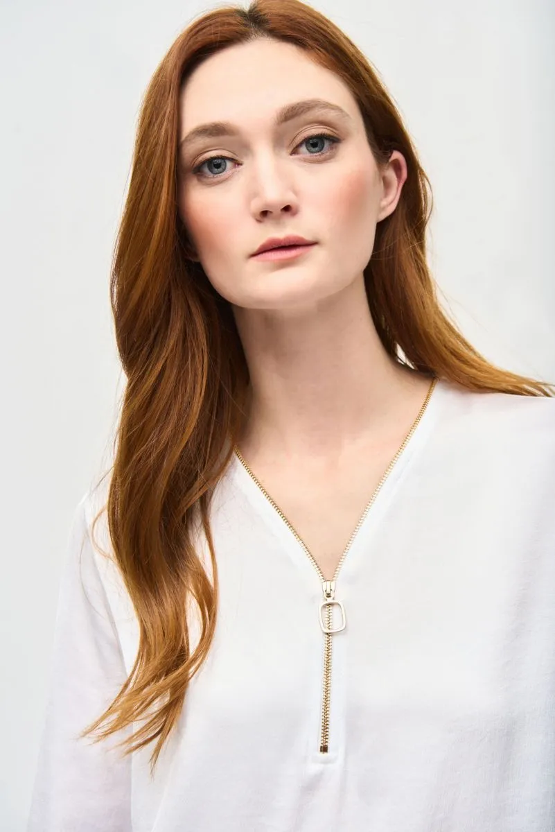 Joseph Ribkoff Zip Front Ruffled Sleeves Satin Top 243285